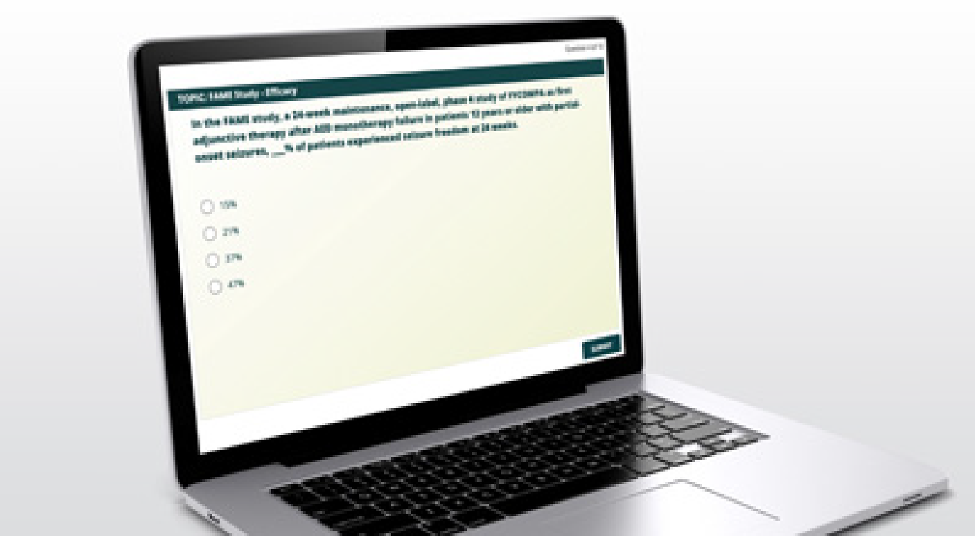 Laptop computer displaying Fact or Fiction: How much do you know about FYCOMPA® (perampanel)?