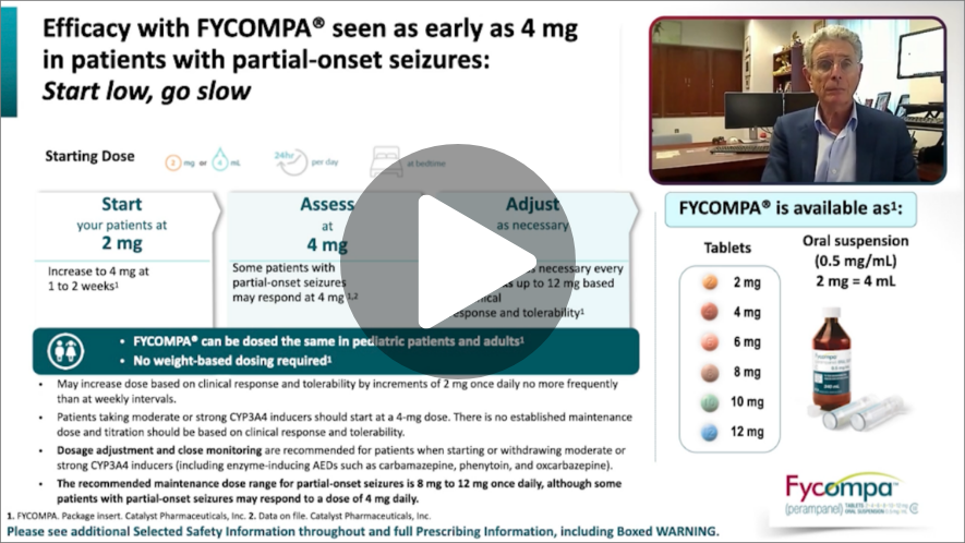 Fycompa® (perampanel) CII as First Adjunctive Therapy After Initial AED Monotherapy Failure Chapter 3: Dosing and Pharmacokinetics of an Antiseizure Medication video thumbnail